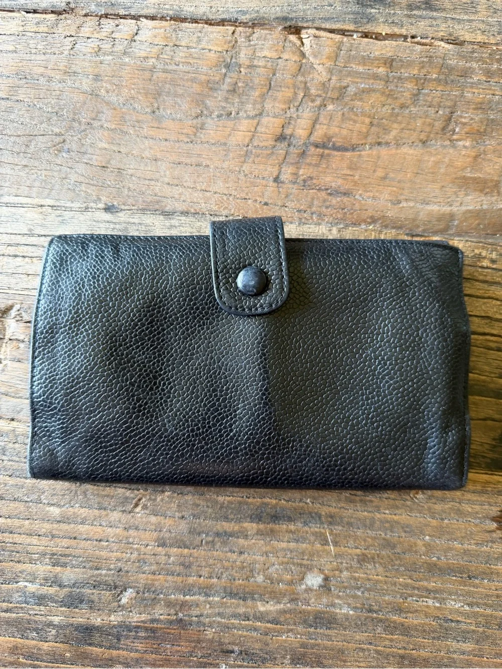CHANEL Black Quilted Caviar Leather CC Fold Wallet